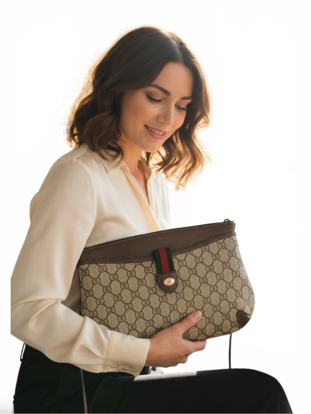 GUCCI GG Supreme Coated Canvas w Sherry Webbing Convertible Bag
